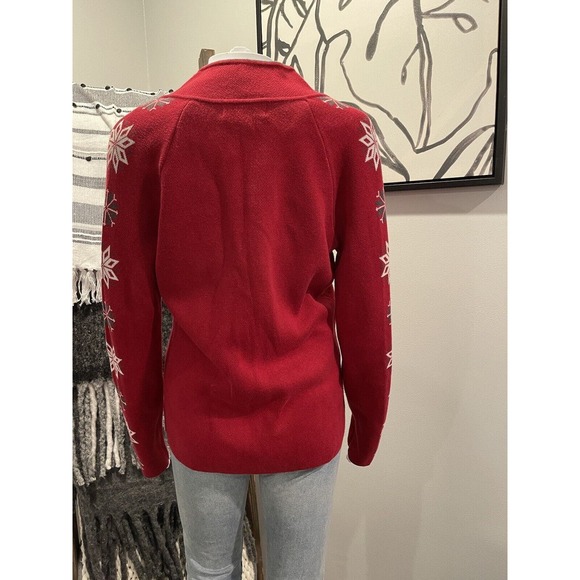Eddie Bauer Fair Isle ❄️ Full Zip Front Red Sweater Cardigan Sport Sz M - Picture 5 of 7
